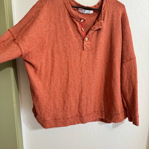 Free People FP Beach Sleep To Dream Henley Pullover Sweater Orange S - Picture 4 of 6